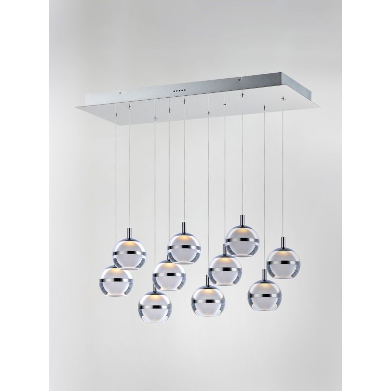 Swank 12.5' 10 Light Multi-Light Pendant Suspension Pendant in Polished Chrome