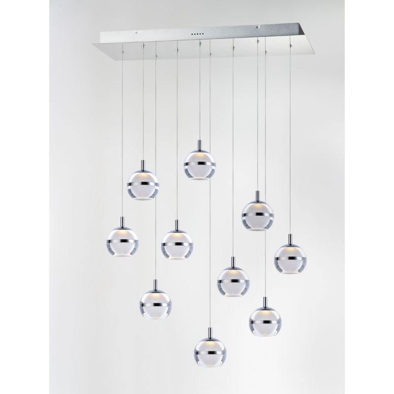 Swank 12.5' 10 Light Multi-Light Pendant Suspension Pendant in Polished Chrome