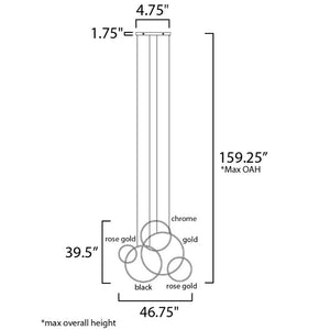 Union 39.5' 5 Light Multi-Light/Suspension Pendant in Multi-Plated