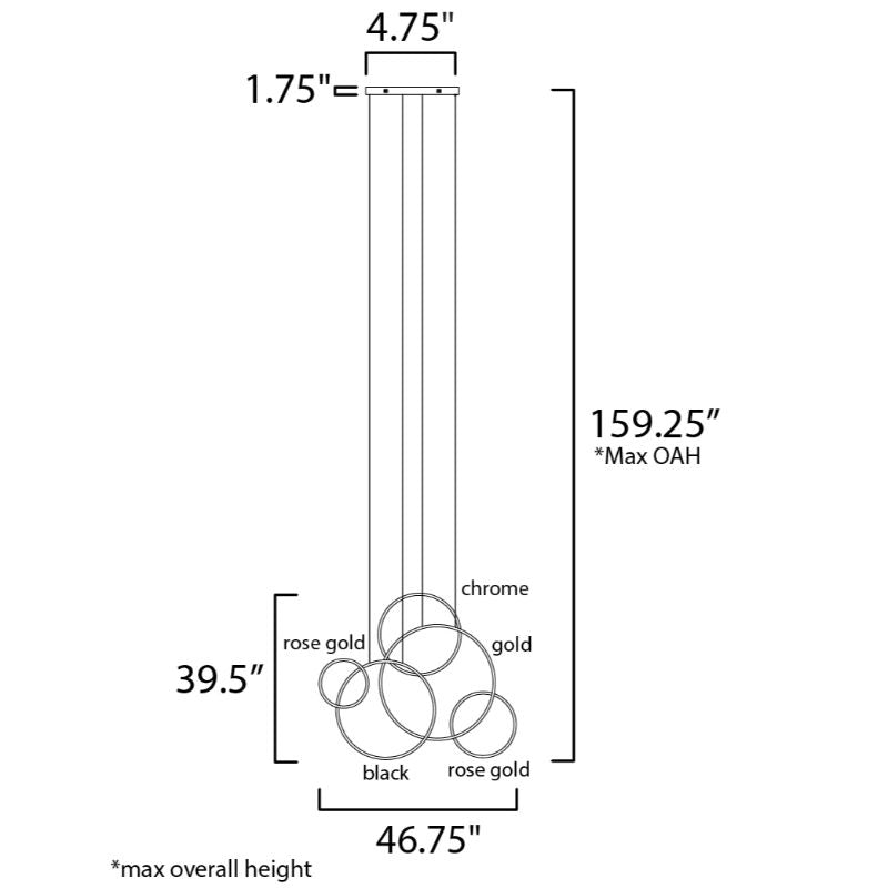 Union 39.5' 5 Light Multi-Light/Suspension Pendant in Multi-Plated