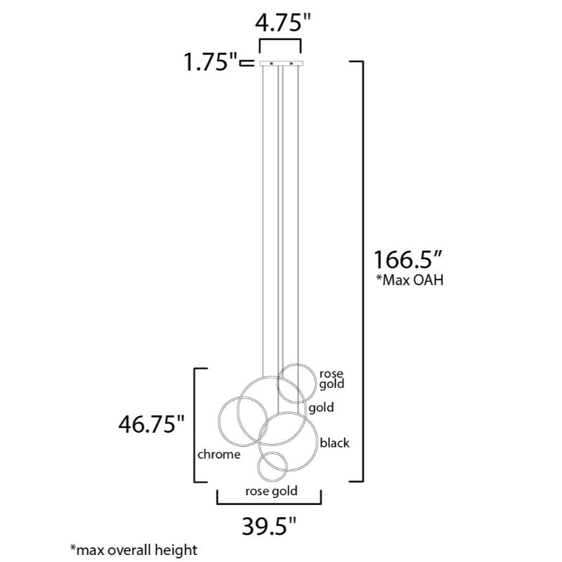 Union 46.75' 5 Light Multi-Light/Suspension Pendant in Multi-Plated