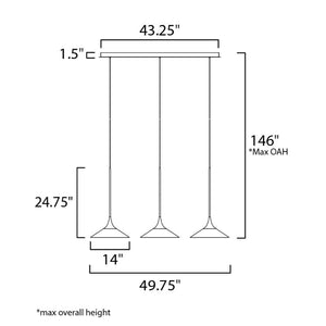 Cono 14' 3 Light Linear Pendant Multi-Light Pendant in Polished Chrome