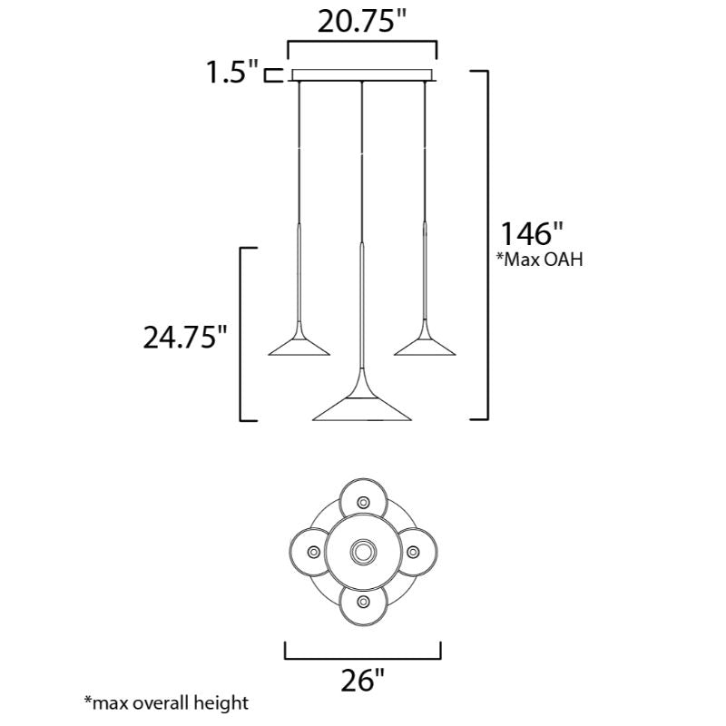 Cono 26' 5 Light Multi-Light Pendant Suspension Pendant in Polished Chrome