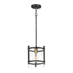 Capitol 9.5' Single Light Suspension Pendant in Black and Antique Brass