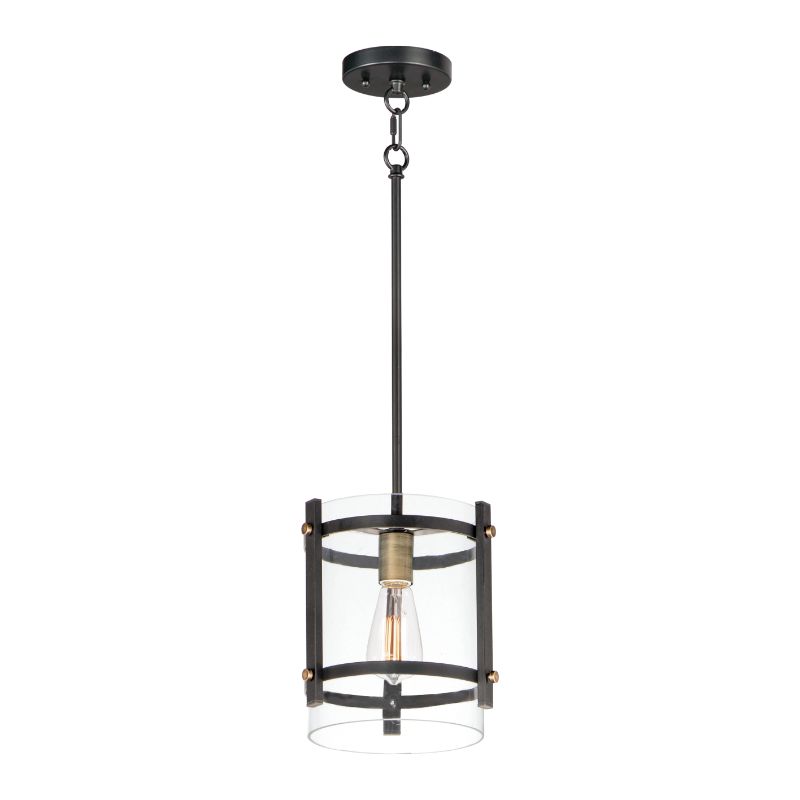 Capitol 9.5' Single Light Suspension Pendant in Black and Antique Brass