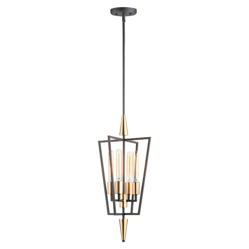 Wings 12' 4 Light Multi-Light Pendant in Black and Satin Brass