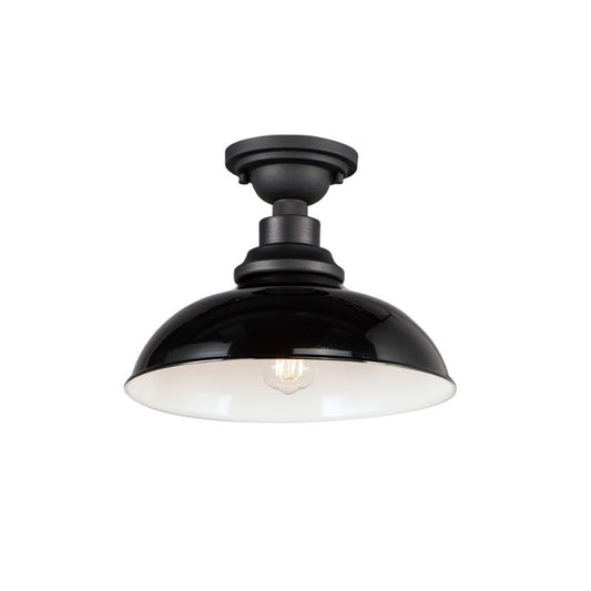 Granville 9" Single Light Outdoor Flush Mount in Gloss Black and Black