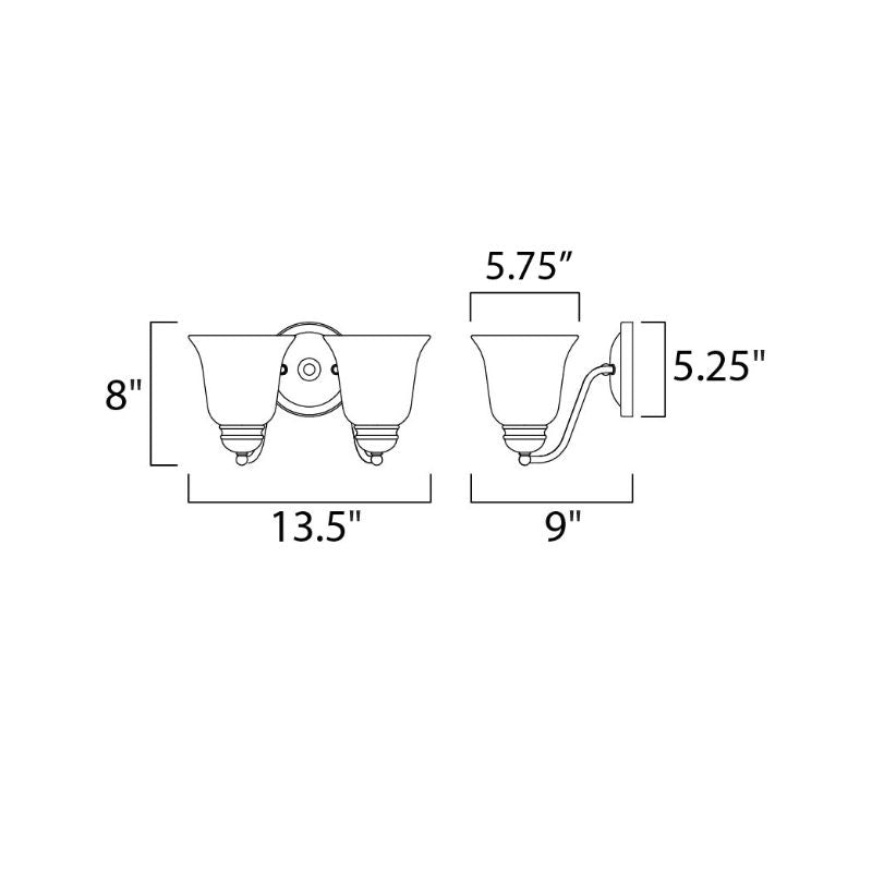 Basix 8' 2 Light Wall Sconce Bath Vanity in Oil Rubbed Bronze