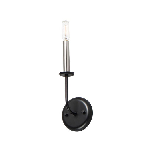 Wesley 13.5" Single Light Bath Vanity Wall Sconce in Black and Satin Nickel