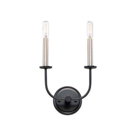 Wesley 13.5" 2 Light Bath Vanity Wall Sconce in Black and Satin Nickel