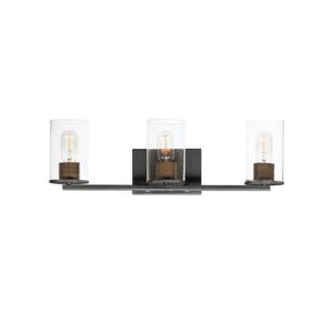 Sleek 24' 3 Light Bath Vanity Light in Antique Brass and Black