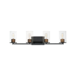 Sleek 30.75' 4 Light Bath Vanity Light in Antique Brass and Black
