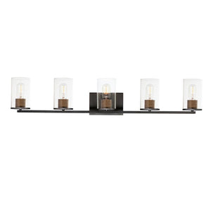 Sleek 40' 5 Light Bath Vanity Light in Antique Brass and Black