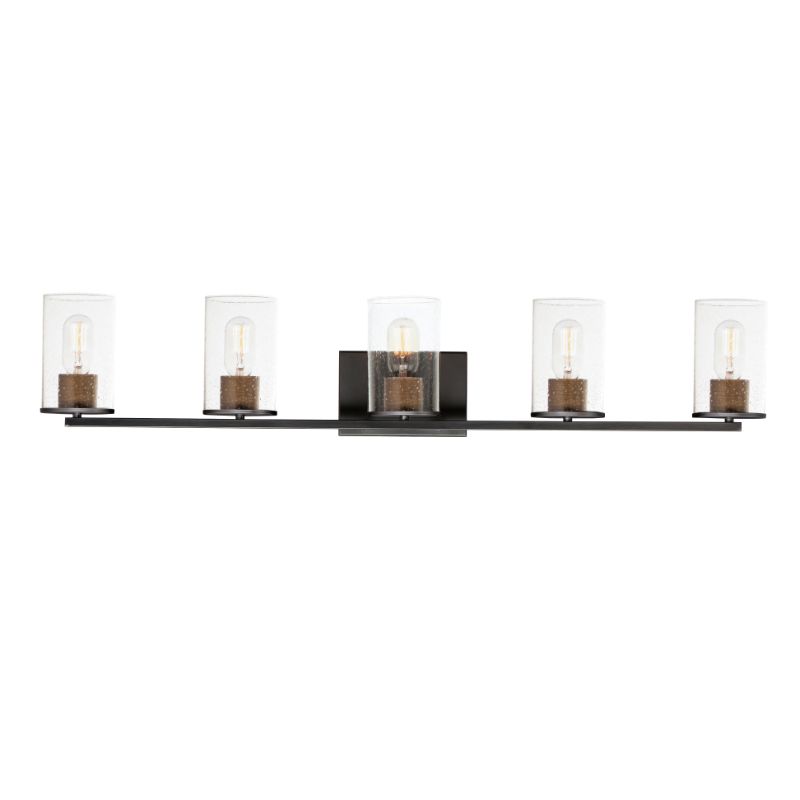 Sleek 40' 5 Light Bath Vanity Light in Antique Brass and Black