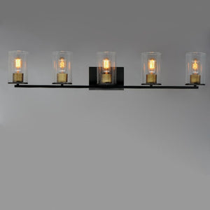 Sleek 40' 5 Light Bath Vanity in Antique Brass and Black