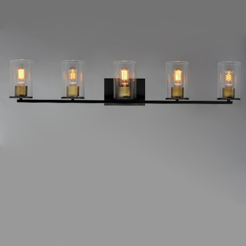 Sleek 40' 5 Light Bath Vanity in Antique Brass and Black