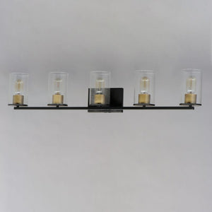 Sleek 40' 5 Light Bath Vanity in Antique Brass and Black
