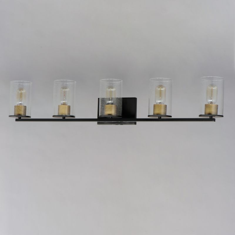 Sleek 40' 5 Light Bath Vanity in Antique Brass and Black