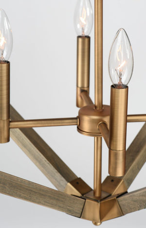 Vector 24' 4 Light Entry Foyer Pendant in Antique Brass and Weathered Oak