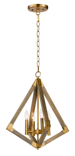 Vector 19.25' 4 Light Single Pendant in Weathered Oak and Antique Brass