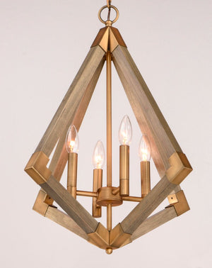 Vector 19.25' 4 Light Single Pendant in Weathered Oak and Antique Brass