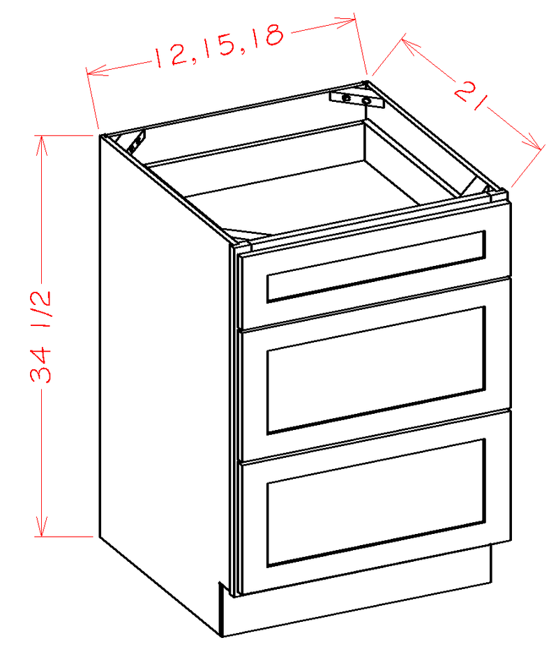 Shaker White Three Drawer Vanity Cabinet (18' x 34.5' x 21')