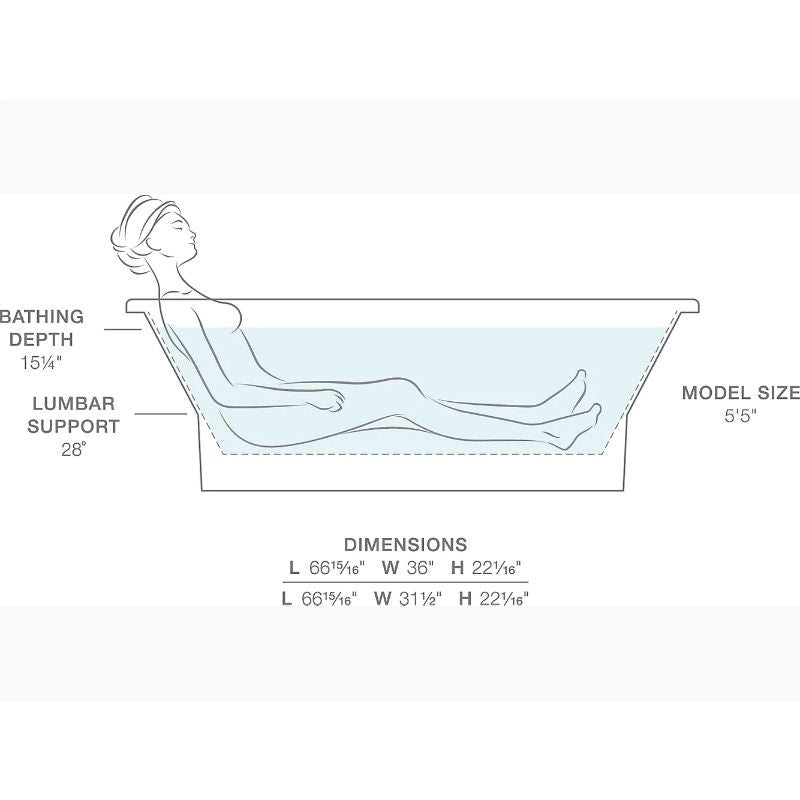 Reve 66.94' x 31.5' x 22.06' Freestanding Bathtub in White