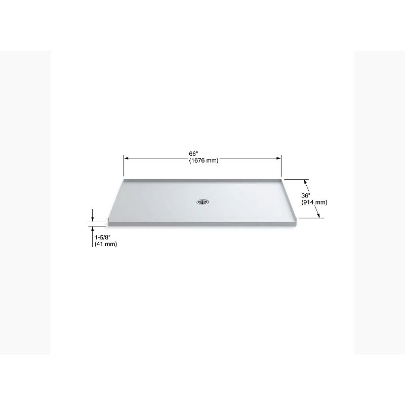 Ballast 66' x 36' x 1.63' Center Drain Shower Base in White
