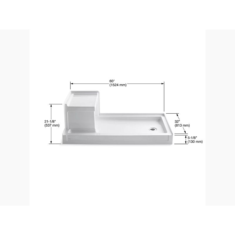 Tresham 60' x 32' x 21.13' Right Drain Shower Base Integral Seat in White