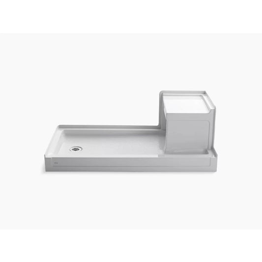 Tresham 60" x 32" x 21.13" Left Drain Shower Base Integral Seat in White