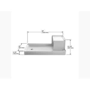 Tresham 60' x 32' x 21.13' Left Drain Shower Base Integral Seat in White