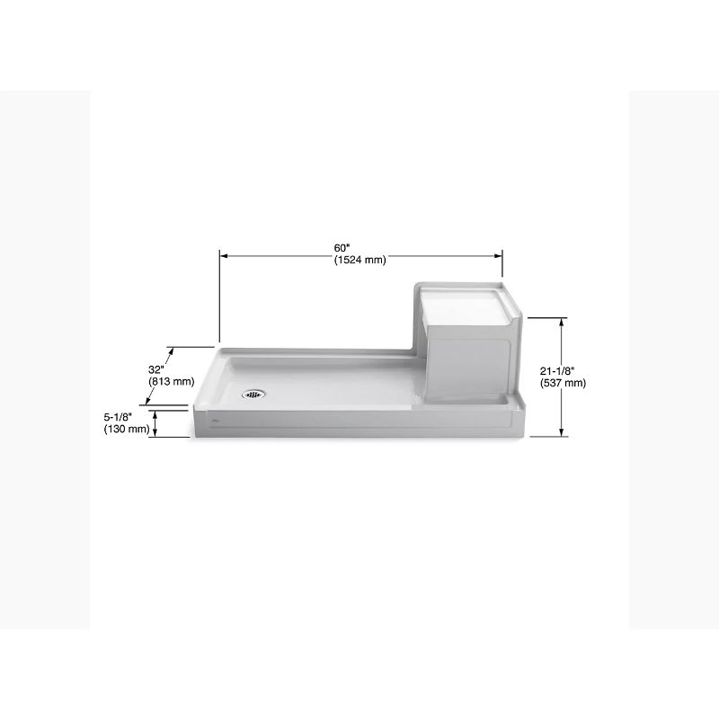Tresham 60' x 32' x 21.13' Left Drain Shower Base Integral Seat in White
