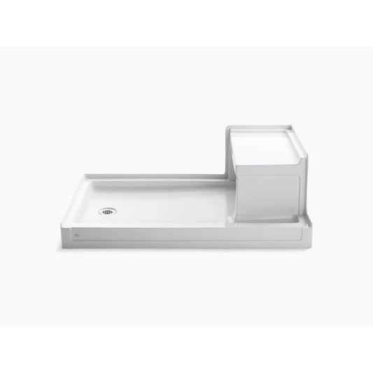 Tresham 60" x 36" x 21.13" Left Drain Shower Base Integral Seat in White