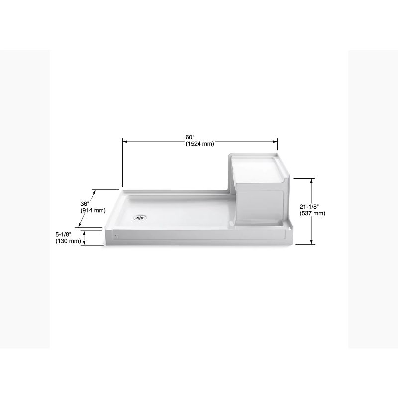 Tresham 60' x 36' x 21.13' Left Drain Shower Base Integral Seat in White