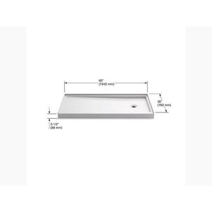 Rely 60' x 30' x 4.69' Right Drain Shower Base in White