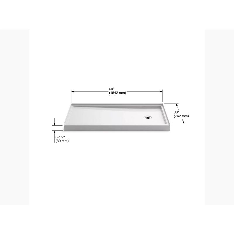 Rely 60' x 30' x 4.69' Right Drain Shower Base in White