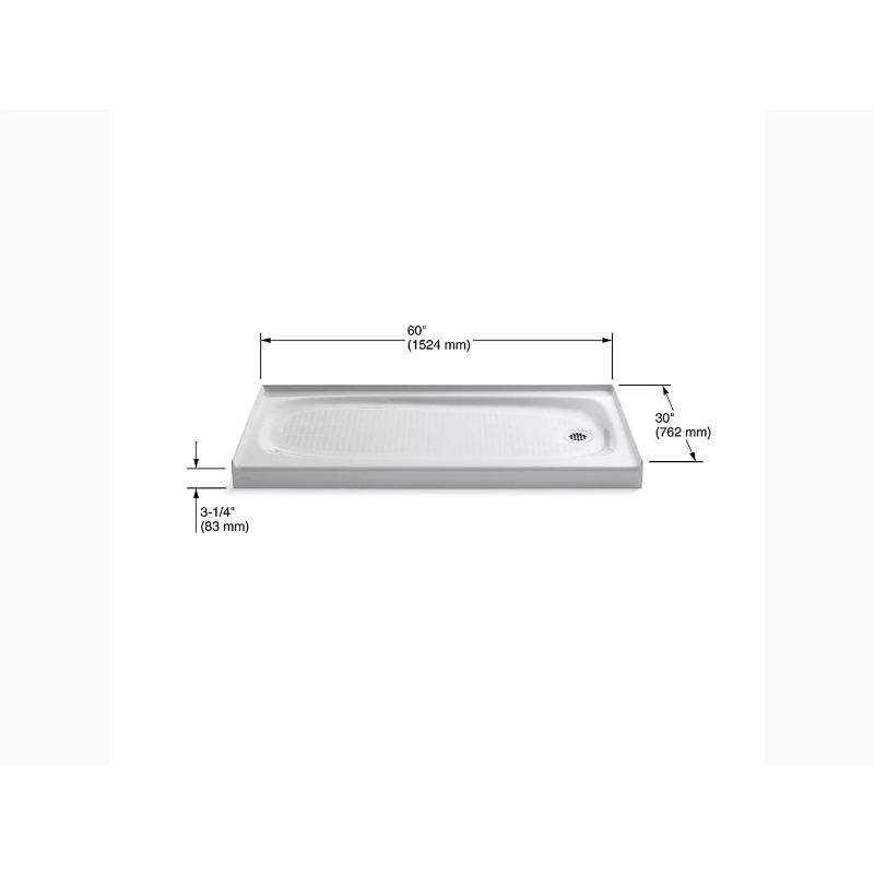 Salient 60' x 30' x 3.75' Right Drain Shower Base in White