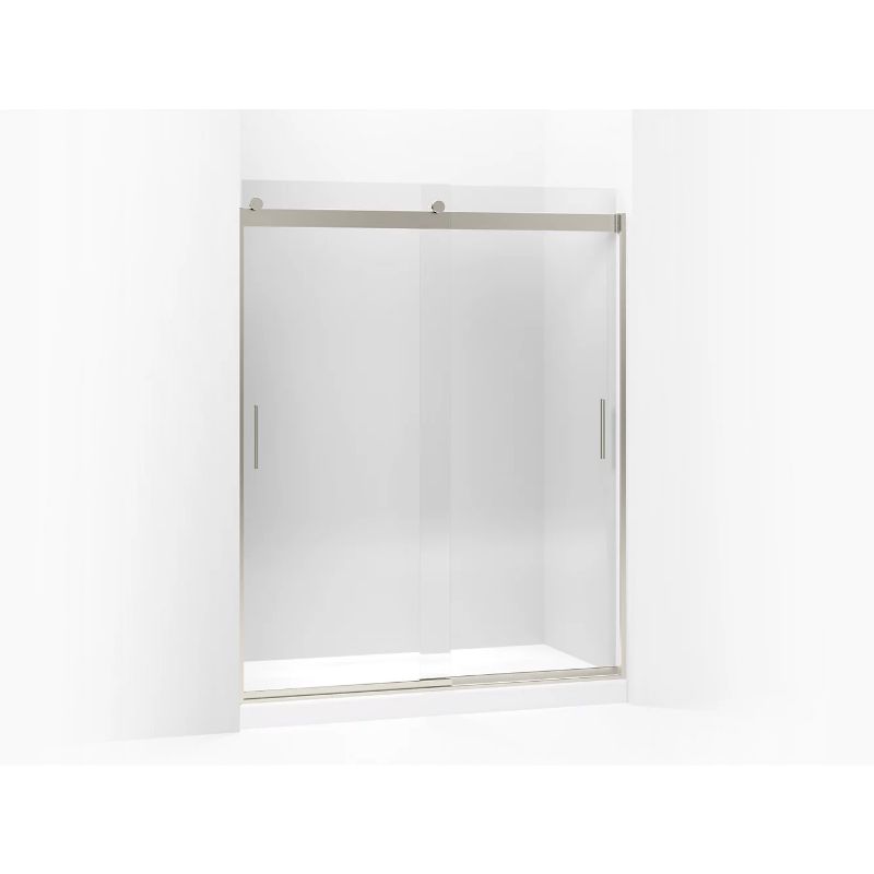 Levity Tempered Glass Sliding Shower Door with Blade Handles in Matte Nickel (74' x 56.63')