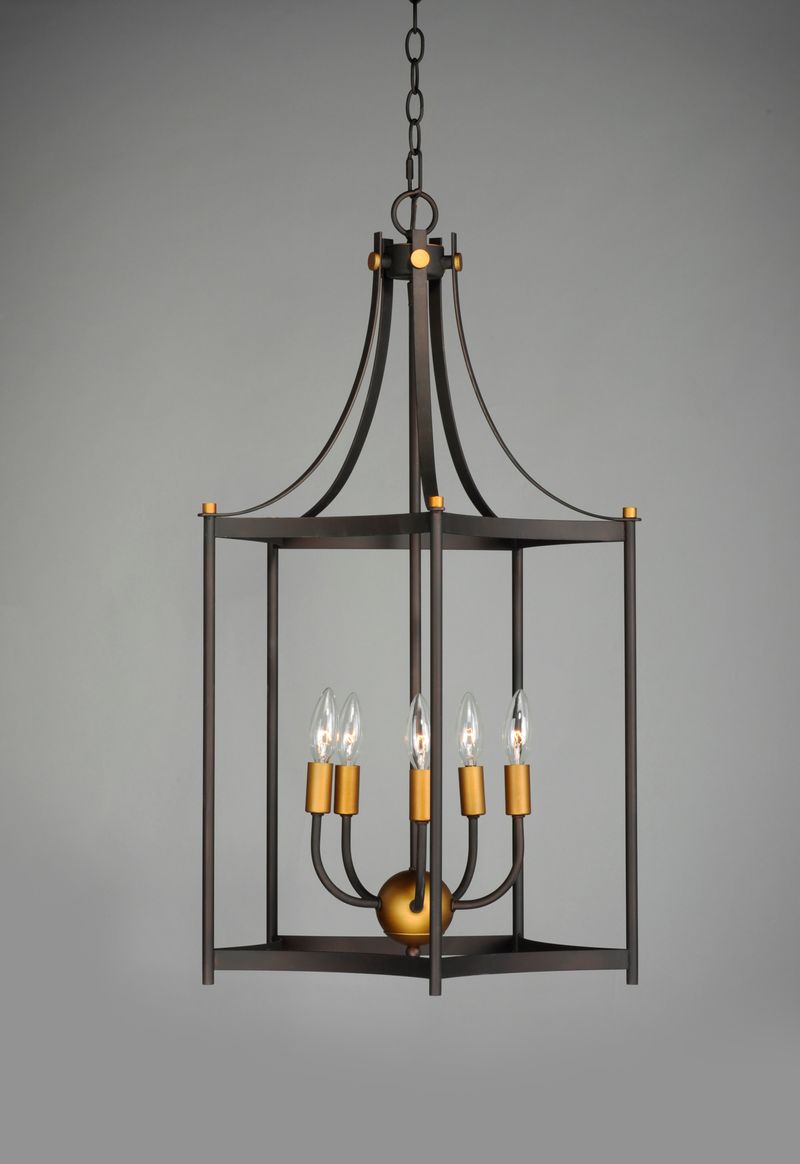 Wellington 18.25' 5 Light Entry Foyer Pendant in Oil Rubbed Bronze Antique Brass