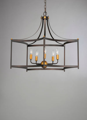 Wellington 30' 5 Light Entry Foyer Pendant in Oil Rubbed Bronze Antique Brass