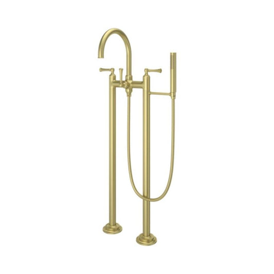 Tisbury Two-Handle Freestanding Roman Bathtub Faucet in Brushed Gold