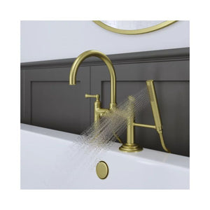 Tisbury Two-Handle Deck Mount Roman Bathtub Faucet in Brushed Gold