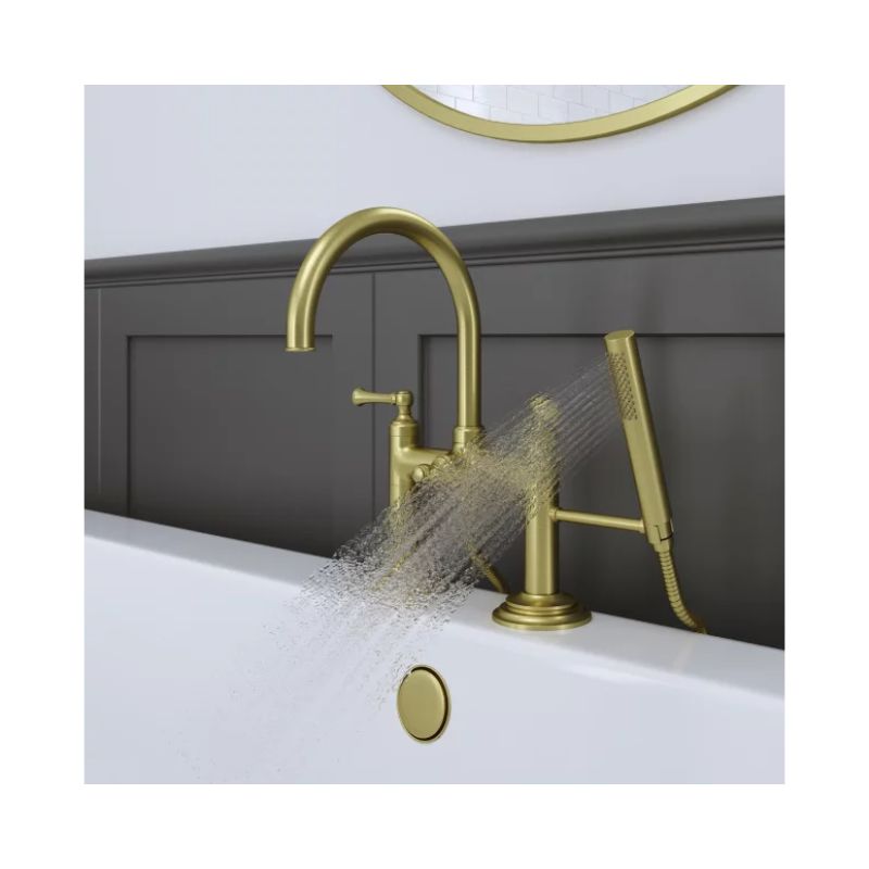 Tisbury Two-Handle Deck Mount Roman Bathtub Faucet in Brushed Gold