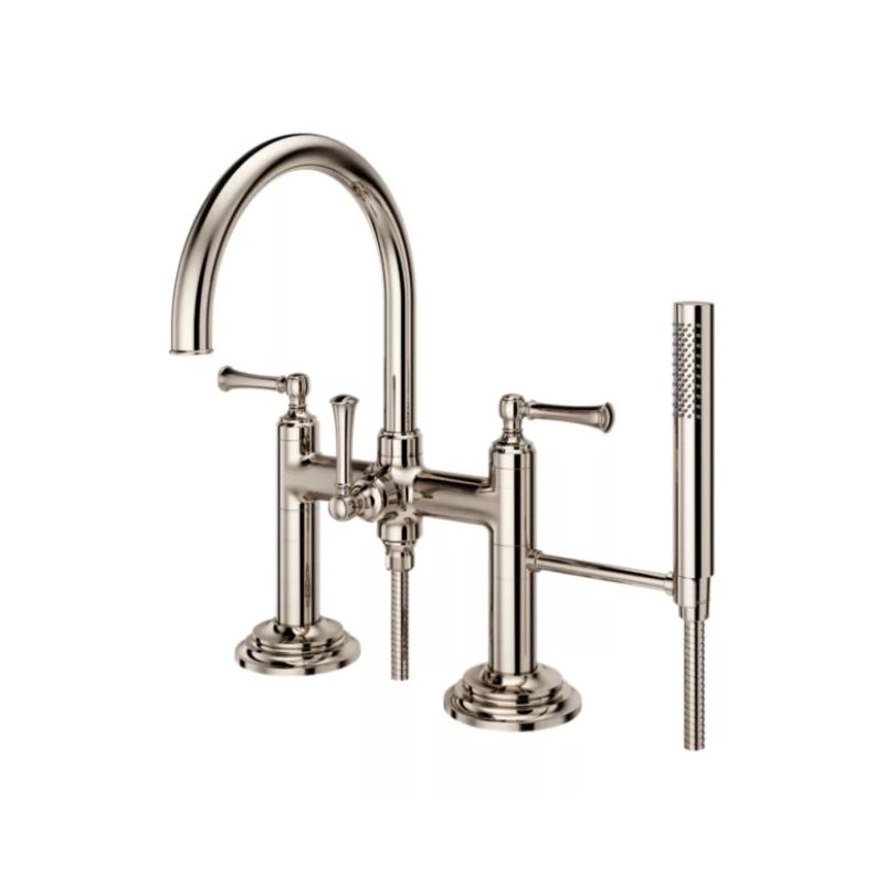Tisbury Two-Handle Deck Mount Roman Bathtub Faucet in Polished Nickel