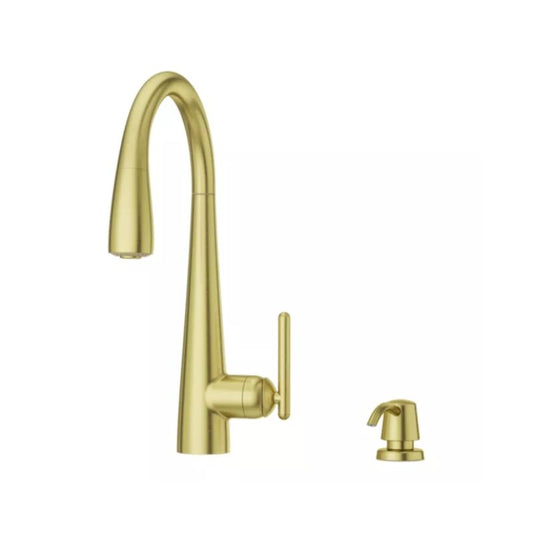 Lita Single-Handle Pull-Down Kitchen Faucet with Soap Dispenser in Brushed Gold
