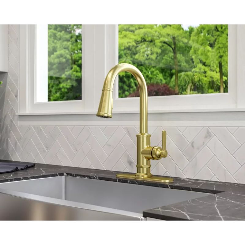 Port Haven Single-Handle Pull-Down Kitchen Faucet in Brushed Gold