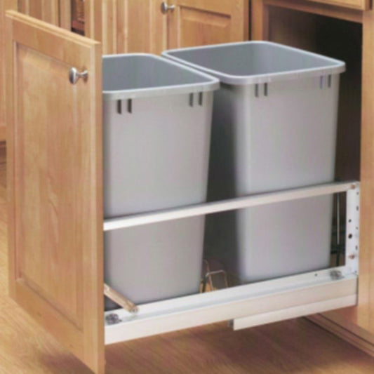 5349 Series Metallic Silver Bottom-Mount Double Waste Container Pull-Out Organizer (11.69" x 22.25" x 18.94")