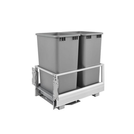 5149 Series Metallic Silver Bottom-Mount Double Waste Container Pull-Out Organizer (15.63" x 22" x 23.5")