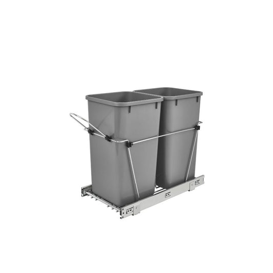 RV Series Metallic Silver Bottom-Mount Double Waste Container Pull-Out Organizer (11.81" x 22.25" x 19.25")
