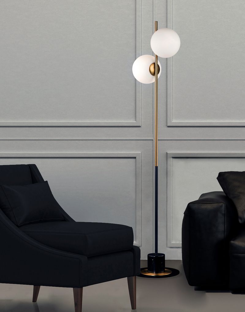 Vesper 69' Floor Lamp in Black and Satin Brass